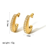 Gold color / 1 Pair Simple  Classic Style Moon Shape Stainless Steel  Gold Color Inlay Rhinestone Women's Hoop Earrings Picture5